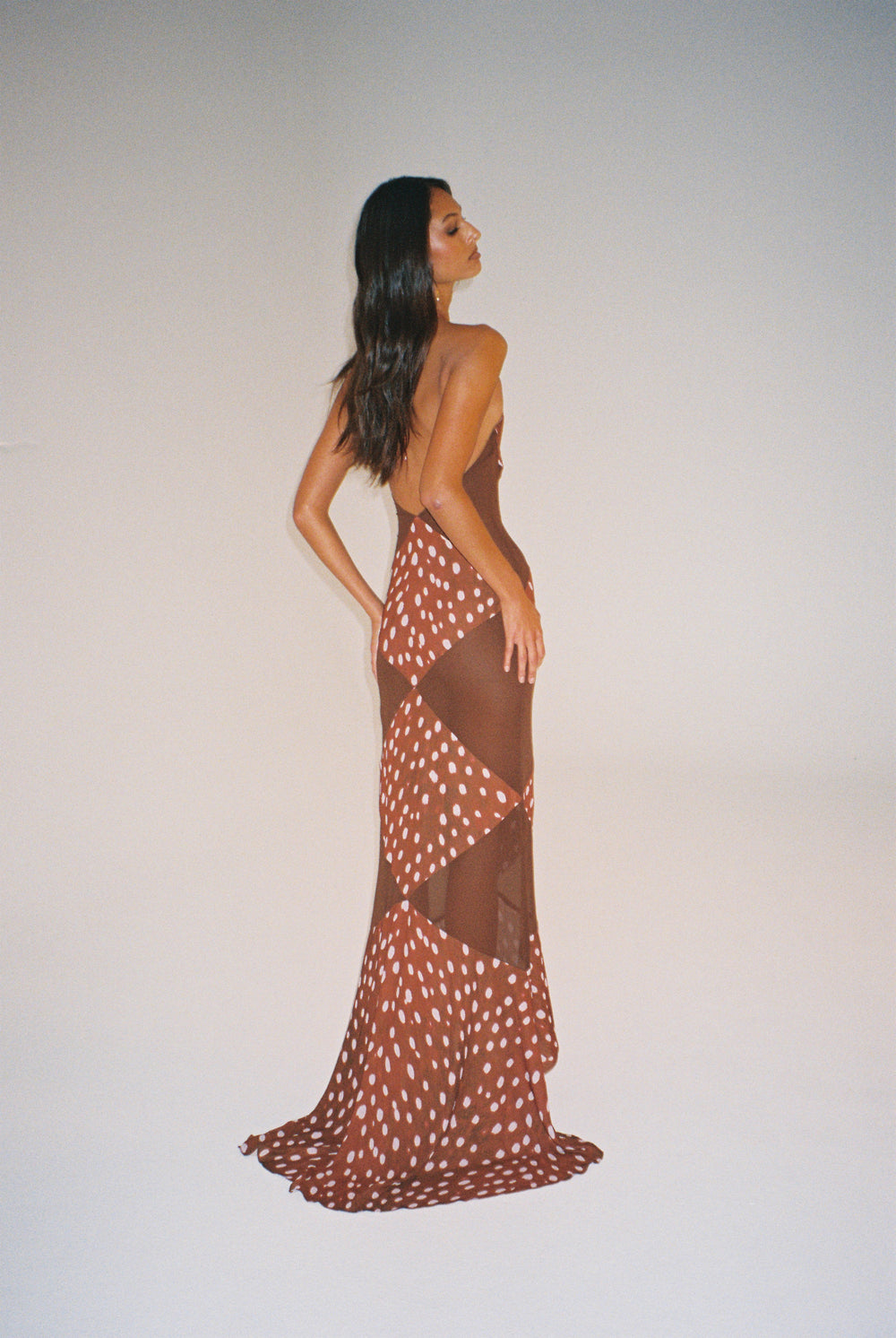 Halter dress with deer printed chiffon