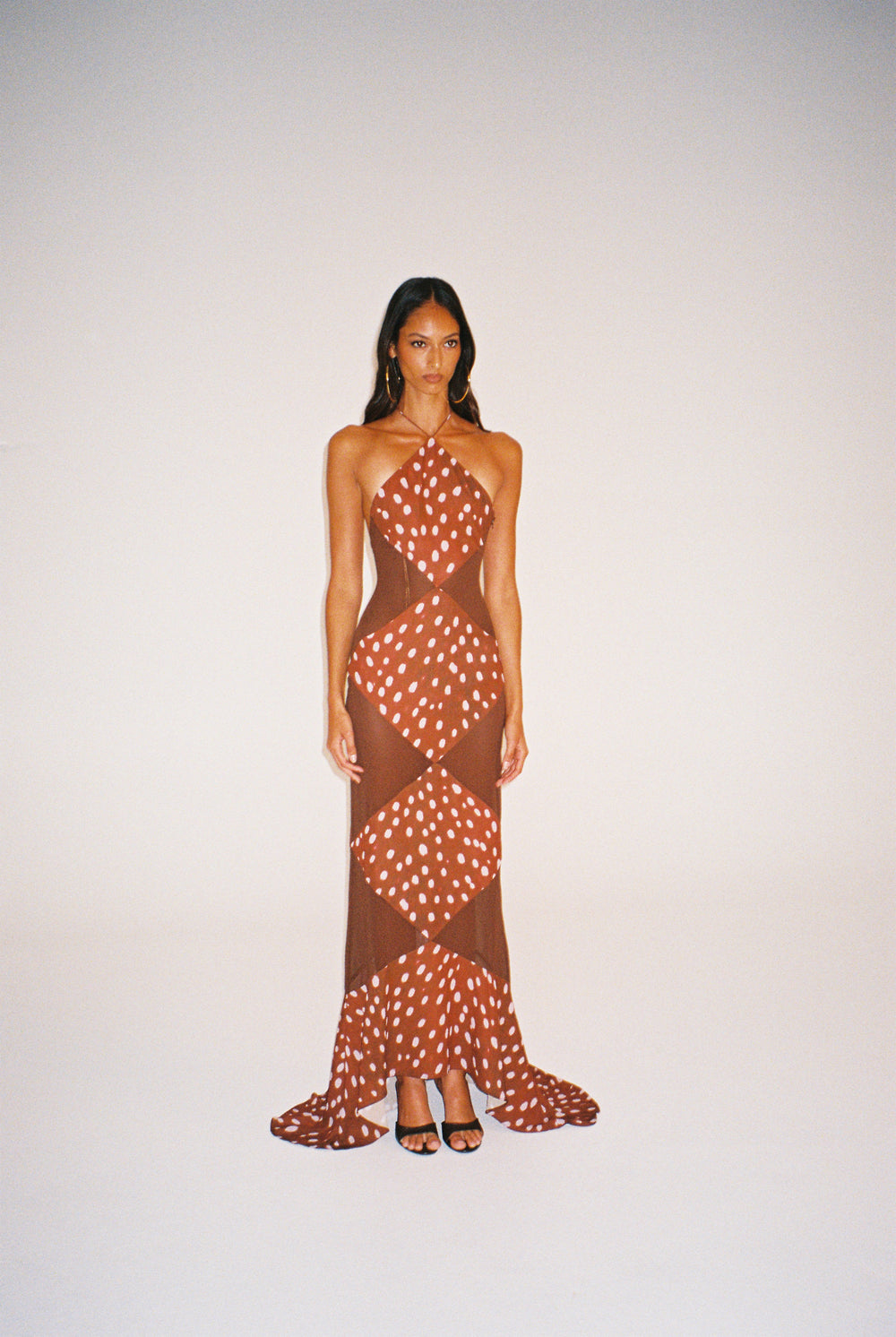 Halter dress with deer printed chiffon