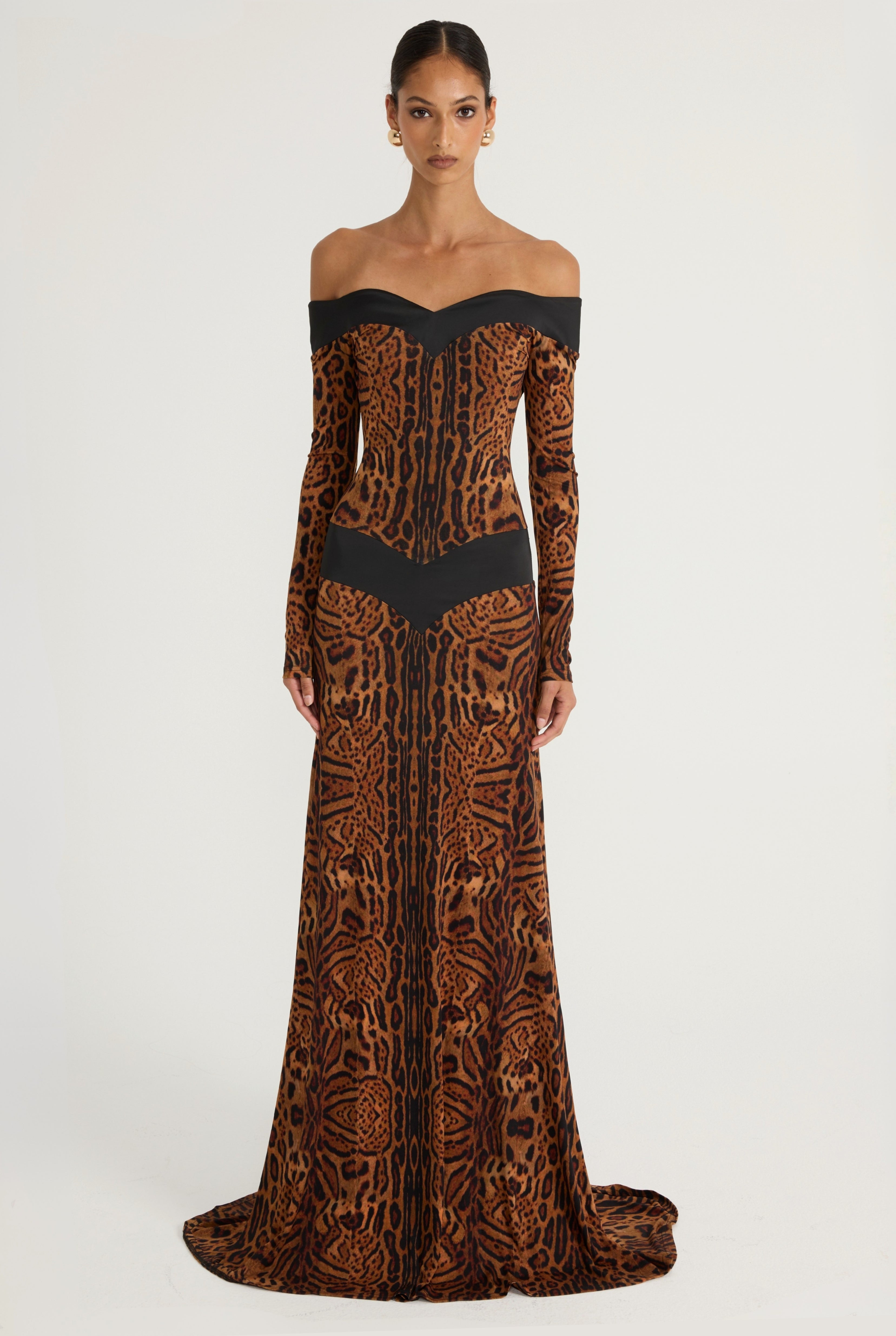 Octavia Long Sleeve Gown - Leopard