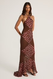 Halter dress with deer printed chiffon