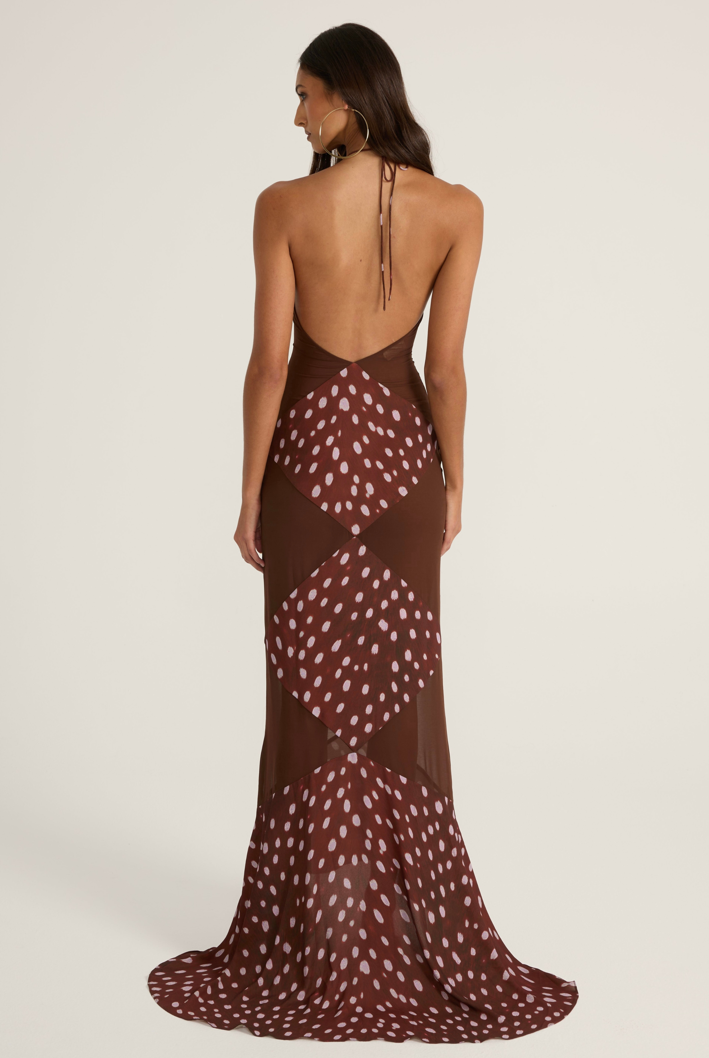 Halter dress with deer printed chiffon