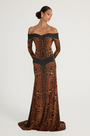 Octavia Long Sleeve Gown - Leopard