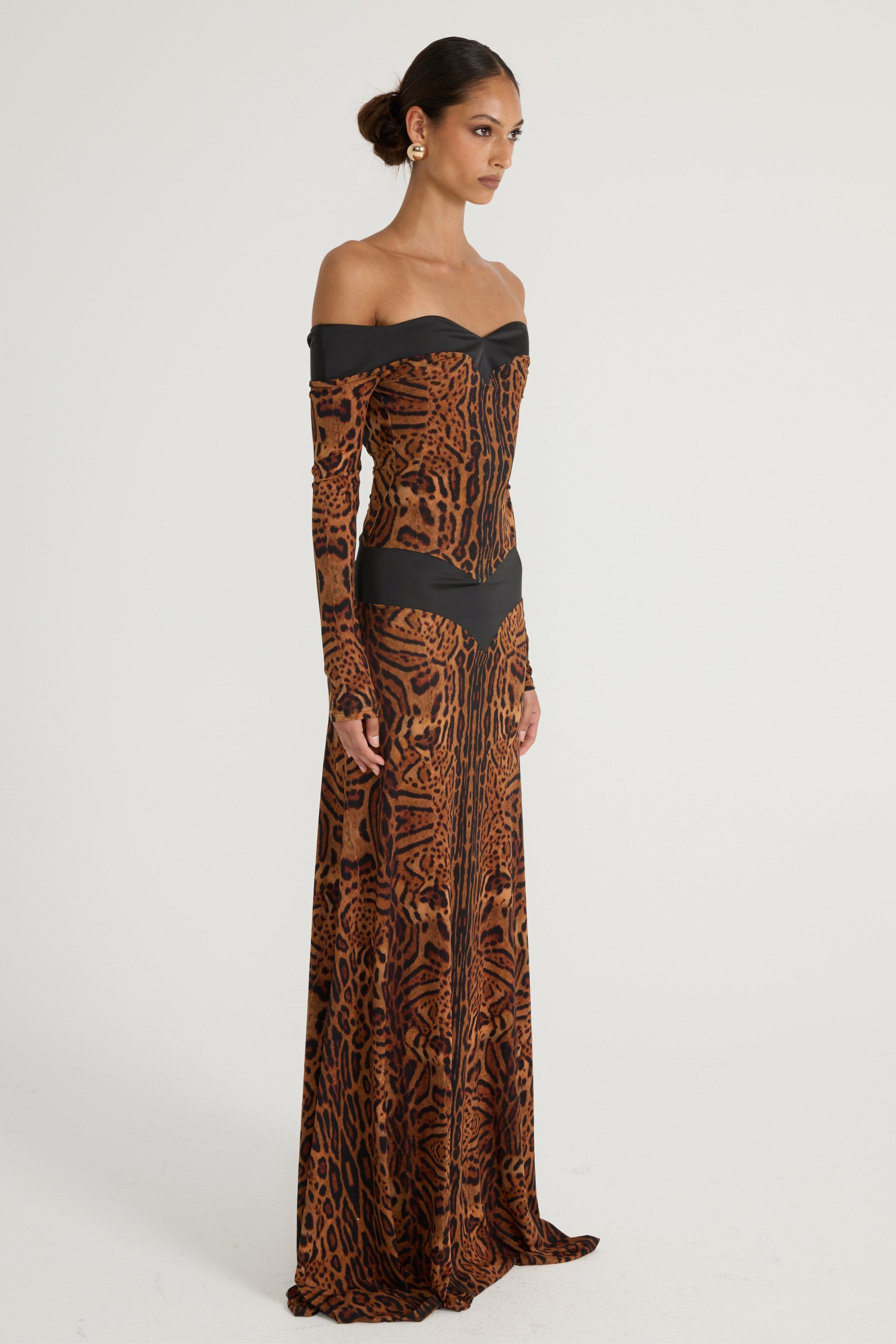 Octavia Long Sleeve Gown - Leopard